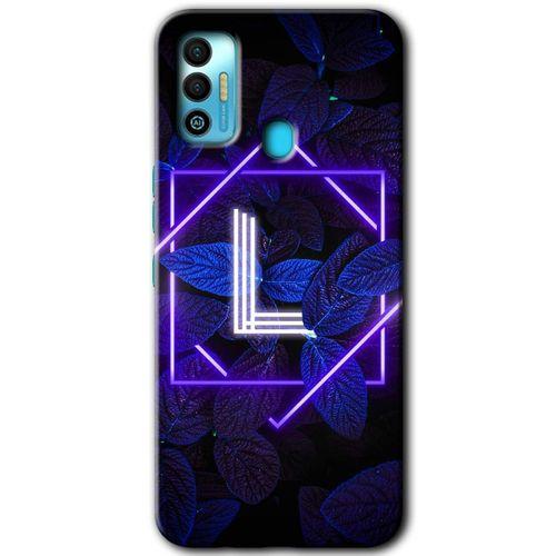 Tecno Spark 7T Kılıf HD Desen Baskılı Arka Kapak+Temperli Cam - Dark Neon Yaprak L Harfi