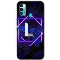 Tecno Spark 7T Kılıf HD Desen Baskılı Arka Kapak+Temperli Cam - Dark Neon Yaprak L Harfi