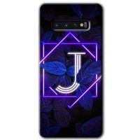 Galaxy S10 Kılıf HD Desen Baskılı Arka Kapak - Dark Neon Yaprak J Harfi + Kırılmaz Cam