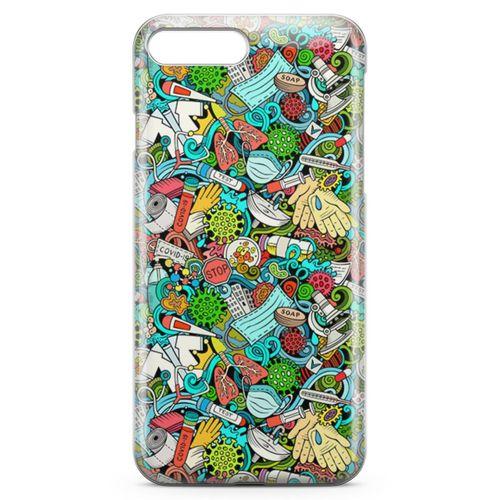 Apple iPhone 8 Plus Kılıf Covid-19 Doodle Arka Kapak Koruma Desenli Full Koruyucu