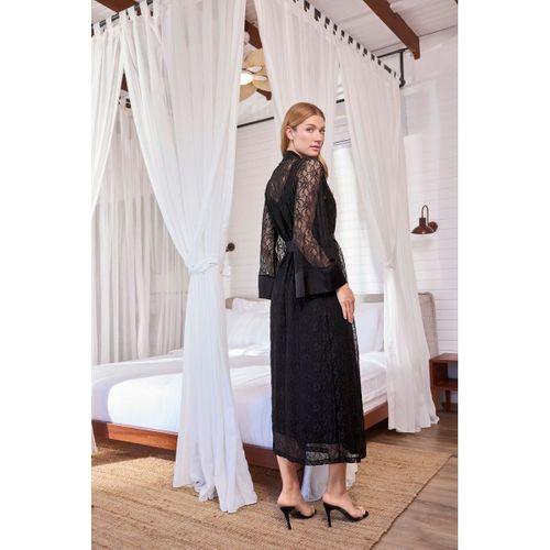 %100 Viskon Dantelli Ve Dekolteli Saten Sabahlık Takımı