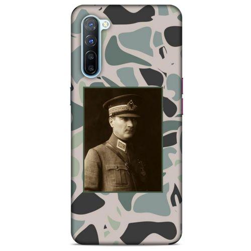 Oppo Reno 3 Kılıf Atatürk (16) Kalın Kılıf Kamuflaj Açık Yeşil