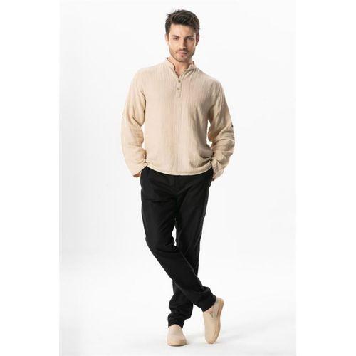 Uzun Kol Hakim Yaka Müslin Yazlık Sweatshirt Bej Bej
