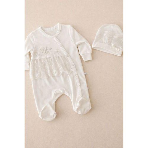 Dantelli Çiçek Nakışlı Kız Bebek Tulum %100 Pamuk
