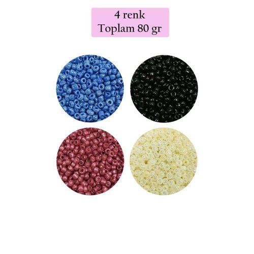 Dökme Cam Kum Boncuk (11/0) 2 mm - 4 Renk - Toplam 80 Gram - BNC401