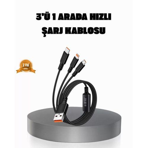 3’ü 1 Arada Şarj Kablosu Type-c İos Android Uyumlu Hızlı Ve Güvenli Şarj
