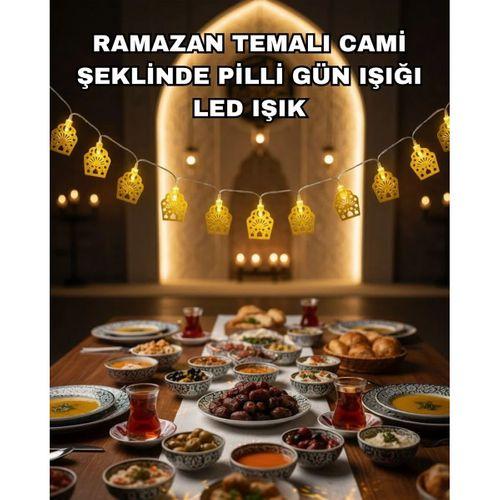 Dekoratif Ramazan Led Işık Pilli Cami Tasarımlı Zincir Aydınlatma