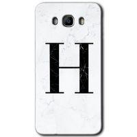 Galaxy J7 2016 Kılıf HD Desen Baskılı Arka Kapak - Beyaz Mermer Desenli H Harfi