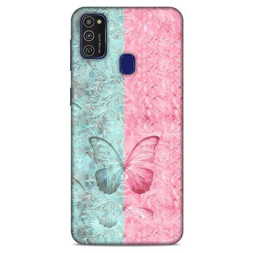 Samsung Galaxy M21 Kılıf Kelebek Etkisi (30) Silicone Case Turkuaz Pembe