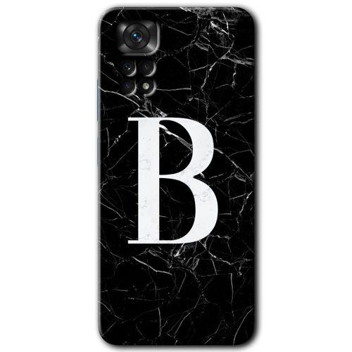 Potkal Hediye Fabrikası Xiaomi Redmi Note 11 5G Global Kılıf HD Desen Baskılı Arka Kapak - Siyah Mermer Desenli B Harfi
