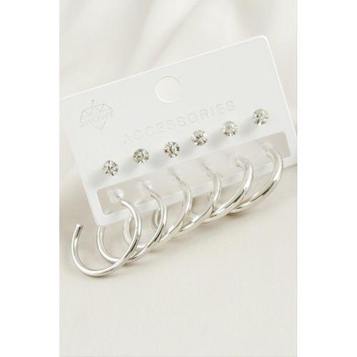 12 Adet Ezme Boru Taşlı Halka Küpe