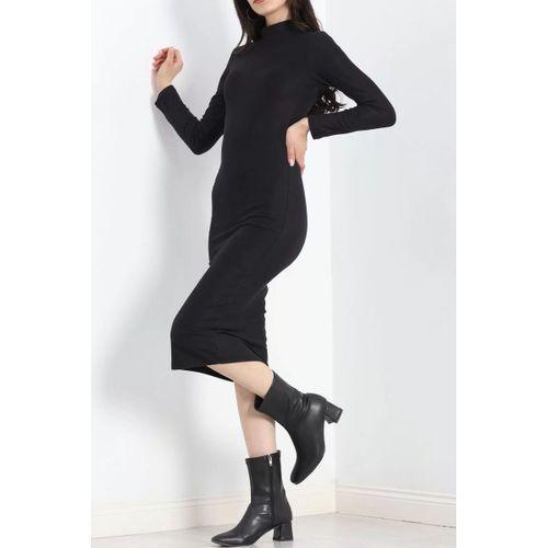 pilelistore Dik Yaka Likralı Süet Elbise Siyah