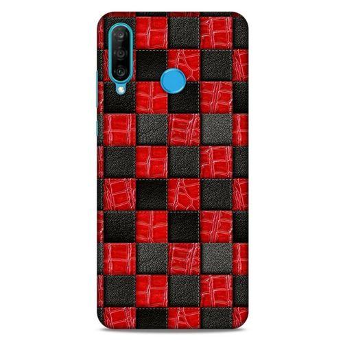 Huawei P30 Lite Kılıf Patchwork (47) Crystal Flex Kılıf Siyah Kırmızı