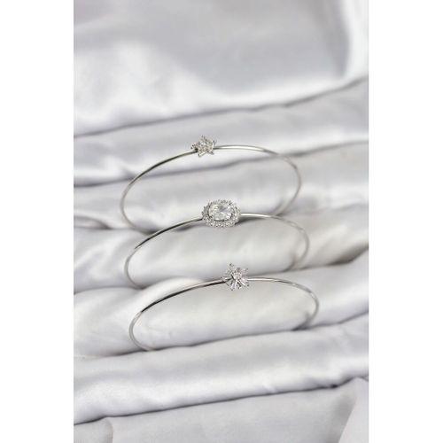 Zirkon Taşlı Gümüş Renk Tek Taş Model 3'lü Kadın Bileklik Kombini