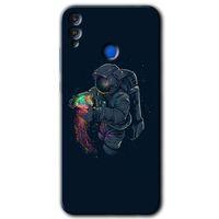 MRCİLETİSİM Honor 8c Kılıf HD Desen Baskılı Arka Kapak + Temperli Cam - Astronot Kıyafeti