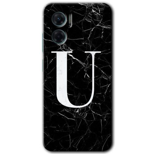Xiaomi Redmi Note 11E HD Baskılı Kılıf + 9D Tam Ekran Koruyucu - Siyah Mermer Desenli U Harfi