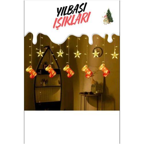 Yılbaşı Duvar Işığı Çorap Figürlü 3 metre Fişli Led Işık