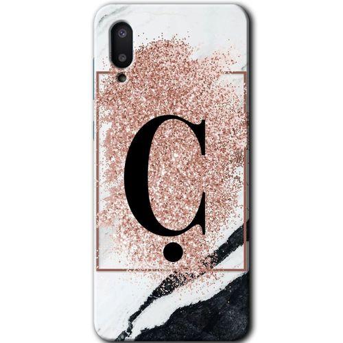 MRCİLETİSİM Samsung Galaxy A02 Kılıf Baskılı Kapak - Pembe Mermer Desenli Ç Harfi + 5D Tam Kaplayan Cam