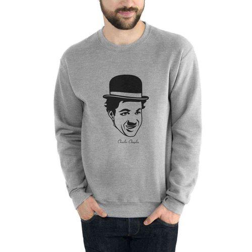 Charlie Chaplin Baskılı Gri Erkek Sweatshirt