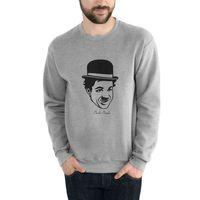 Charlie Chaplin Baskılı Gri Erkek Sweatshirt