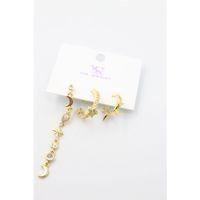 3'lü Ay Yıldız Küpe - Altın