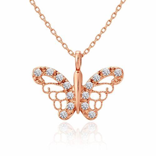 Gümüş Rose Kelebek Kadın Kolye