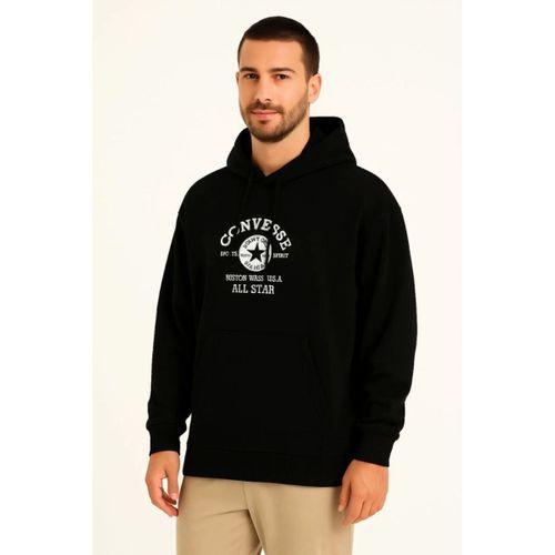 Üç İplik Kapşonlu ön Ve Arka Baskılı SweatShirt Hoodie- Siyah