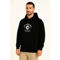 Üç İplik Kapşonlu ön Ve Arka Baskılı SweatShirt Hoodie- Siyah
