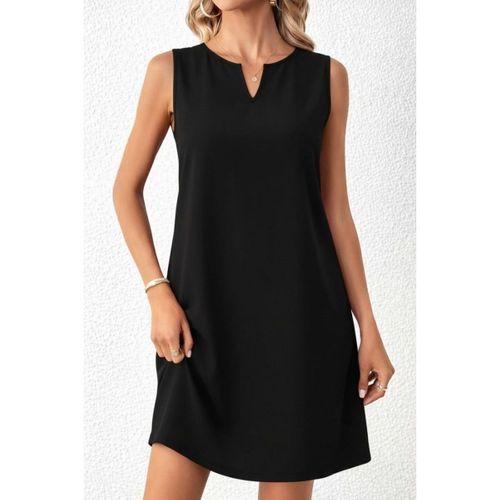 Kadın Askılı V Yakalı Mini Ithal Krep Elbise