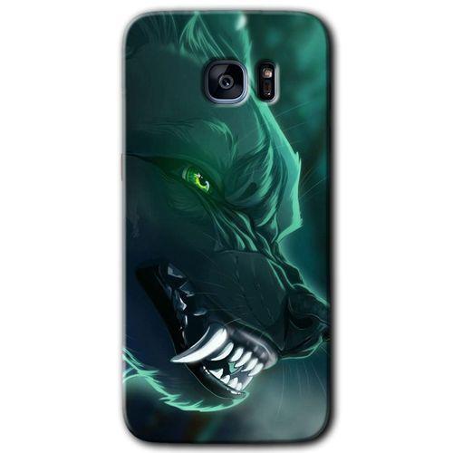 Samsung Galaxy S7 Edge Kılıf HD Desen Baskılı Arka Kapak - Yeşil Kurt