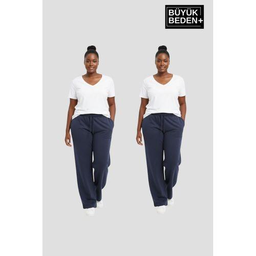 Kadın Büyük Beden Paça Reçme İnce Eşofman Altı 2’li Set – Rahat Kalıp SPR26BEAK952+2