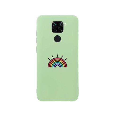 Xiaomi Redmi Note 9 Gökkuşağı Desenli Premium Silikonlu Yeşil Telefon Kılıfı