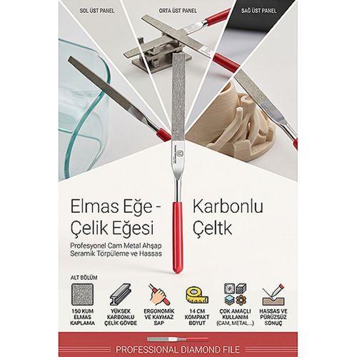 Profesyonel Elmas Eğe - 14 cm Yüksek Karbonlu Çelik Cam Metal Ahşap Seramik Törpüleme ve Hassas İşleme Eğesi 723375