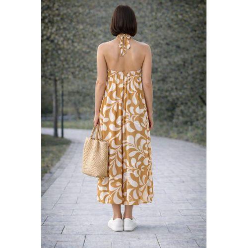 ALEXANDERGARDI Desenli Halter Yaka Maxi Elbise