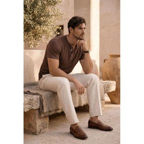 Edgar Regular Fit 3 Düğmeli Pat Flamlı Suprem Kumaş Pis Yaka Erkek T-Shirt - Kahve