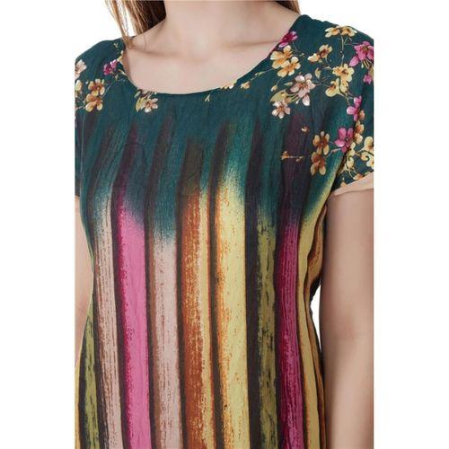 Kısa Kol Vual Defne Midi Boy Yazlık Otantik Elbise Yesil 6094