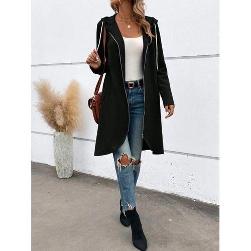 Kadın Uzun Kollu Kapşonlu önden Fermuarlı Midi Dalgıç Ceket