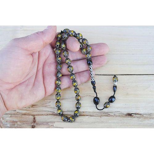 Oltu Taşı ve Sarı Galalith Çeşmi Damla İşleme Tespih