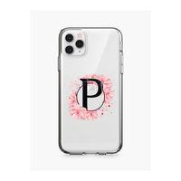 iPhone 11 Pro Max Pembe Çiçek Desen P Harfli Şeffaf Kılıf