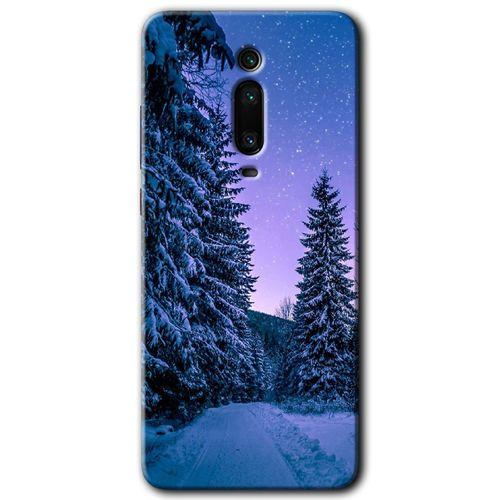 MRCİLETİSİM Xiaomi Mi 9T Kılıf HD Desen Baskılı Arka Kapak+Temperli Cam - Kış Manzarası