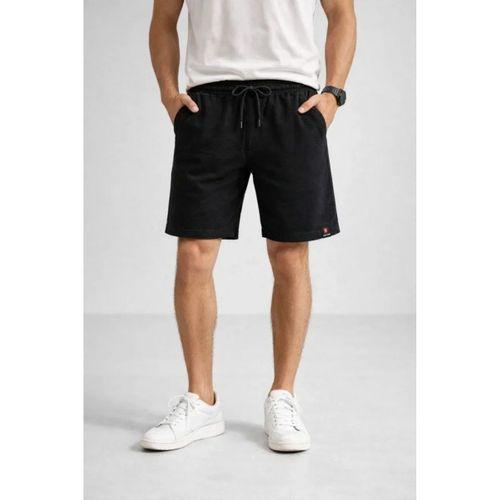 Erkek Otoban Dokuma Şort Beli Lastikli Bağcıklı, Cepli, Rahat Kesim Günlük Yazlık Şort - Siyah