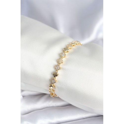Pirinç Gold Renk Zirkon Taşlı Yonca Model Kadın Bileklik
