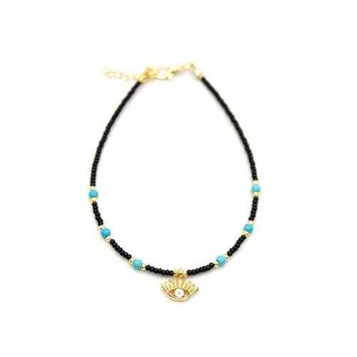 Boncuklu Göz Halhal - Siyah