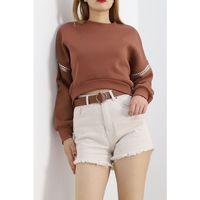 Kol Detay 3 İplik Crop Sweat Kahve