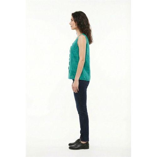 Kolsuz Devin Papatya Desenli Yazlık Poplin Bluz Nil Yeşili Nlysl