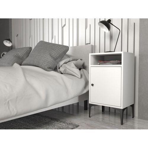 Wood'n Love Vio Metal Ayaklı Minifiks Bağlantı, Dolaplı Komodin - Beyaz / Siyah