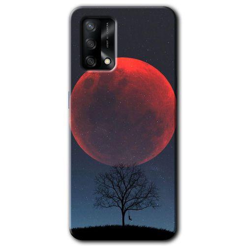 MRCİLETİSİM Oppo A74 Kılıf Baskılı Kapak - Kanlı Ay + 5D Tam Kaplayan Cam