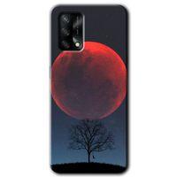 MRCİLETİSİM Oppo A74 Kılıf Baskılı Kapak - Kanlı Ay + 5D Tam Kaplayan Cam