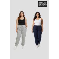 Kadın Büyük Beden İkili Jogger Paça Lastikli İnce Eşofman Altı Seti SPR26BEA951+2