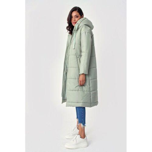 5120 Kapşonlu Uzun Şişme Mont - Mint